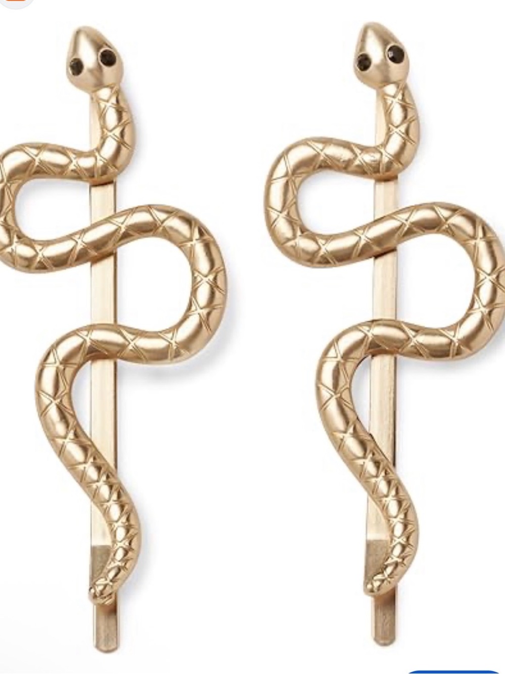 The Hair Temptation Snake Bobby Pin Set 2 pc Set Gold w Black Eyes NWT